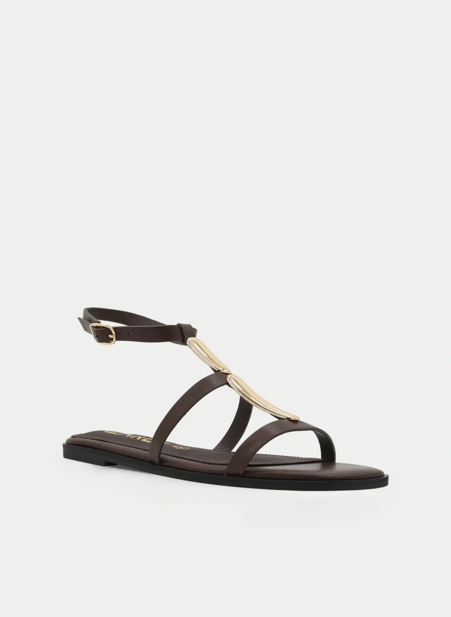 SANDALIAS PLANAS MARRONES DORADAS - Imagen 3