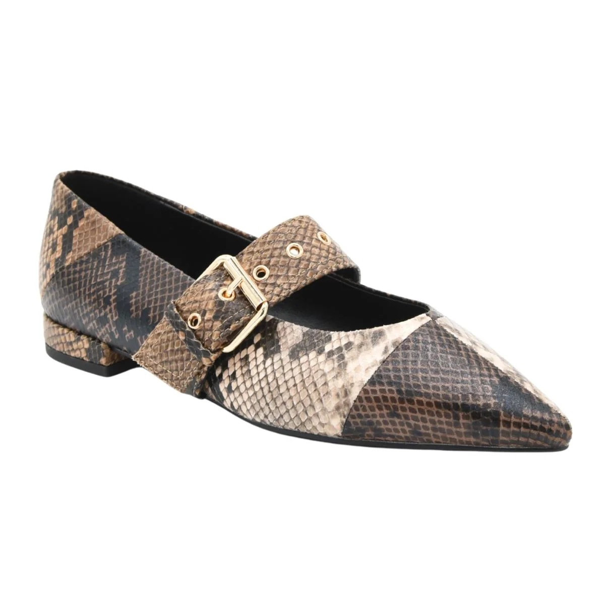 ZAPATO TACÓN BAJO MARRÓN EFECTO SERPIENTE HEBILLA - Imagen 4