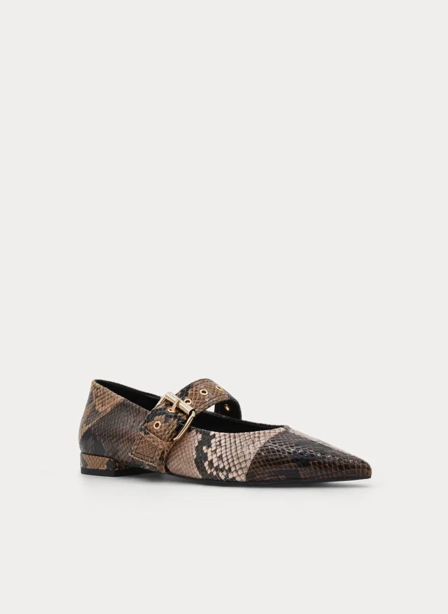 ZAPATO TACÓN BAJO MARRÓN EFECTO SERPIENTE HEBILLA - Imagen 5