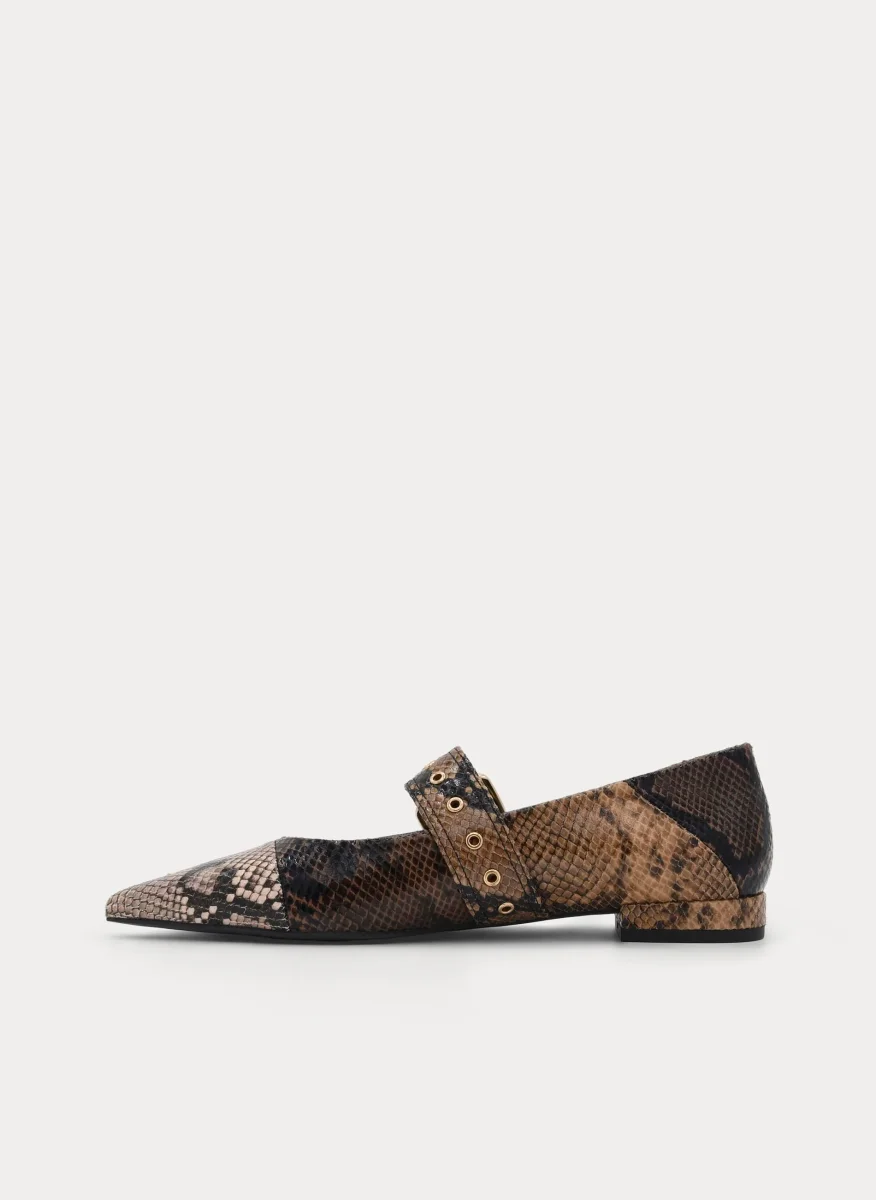 ZAPATO TACÓN BAJO MARRÓN EFECTO SERPIENTE HEBILLA - Imagen 7