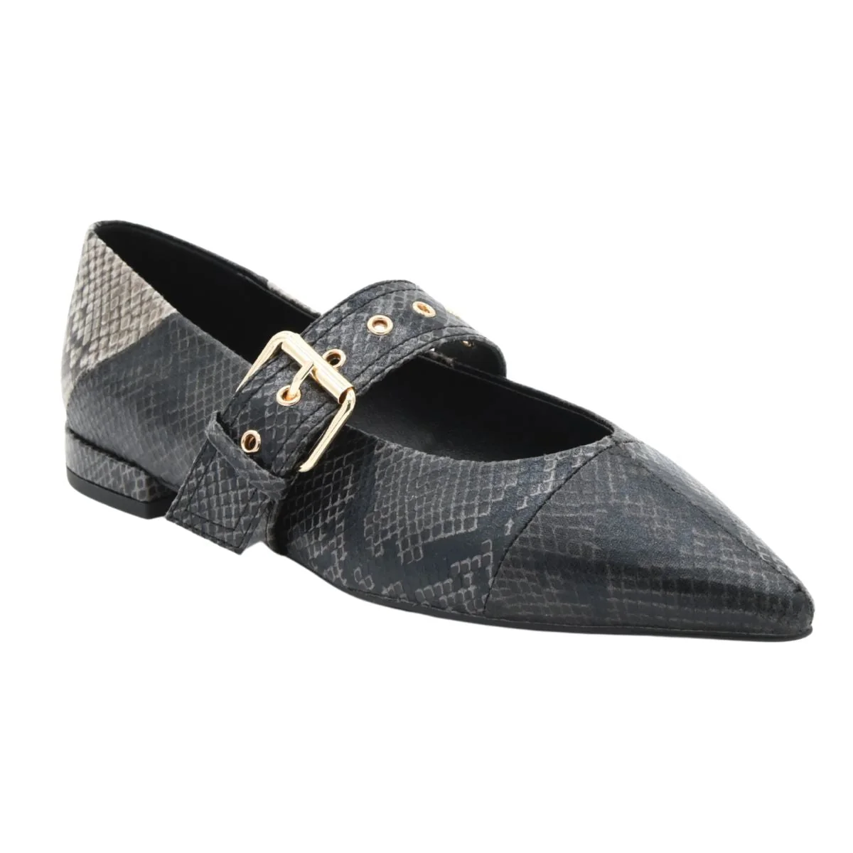 ZAPATO TACÓN BAJO NEGRO EFECTO SERPIENTE HEBILLA - Imagen 4