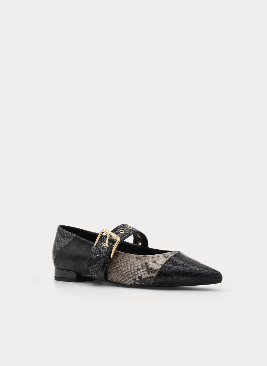 ZAPATO TACÓN BAJO NEGRO EFECTO SERPIENTE HEBILLA - Imagen 3
