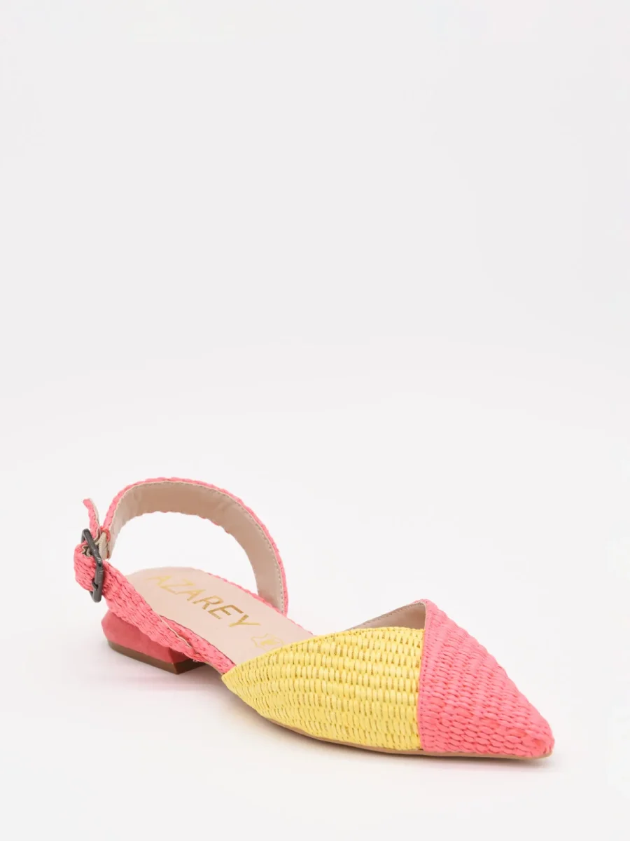 Bailarinas planas de rafia bicolor coral y amarillo - Imagen 5
