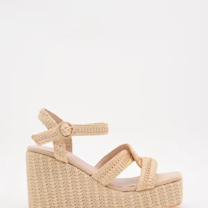 Sandalias de cuña en rafia beige con plataforma