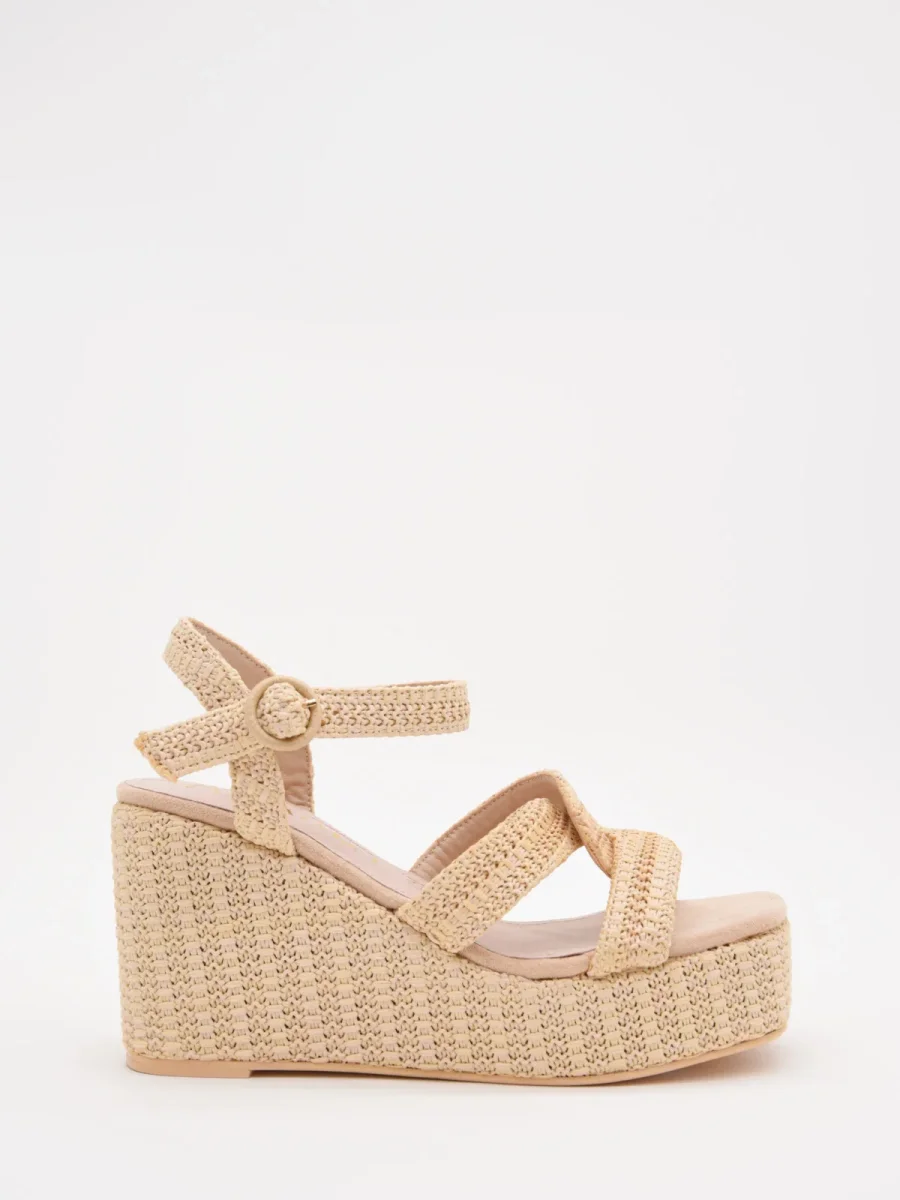 Sandalias de cuña en rafia beige con plataforma - Imagen 2