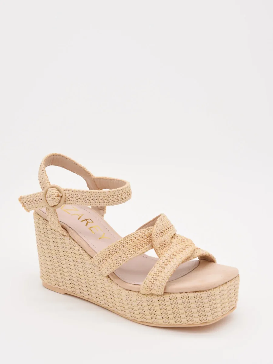 Sandalias de cuña en rafia beige con plataforma - Imagen 3