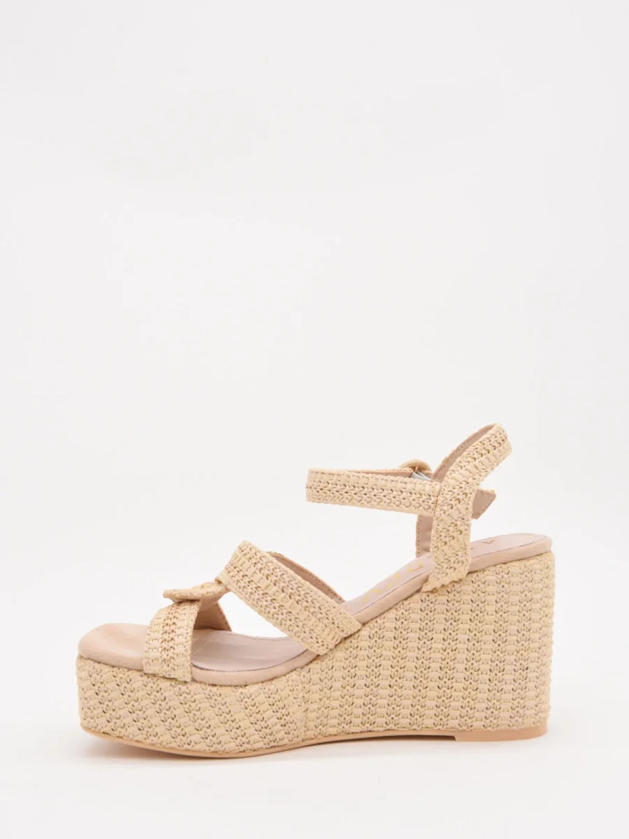 Sandalias de cuña en rafia beige con plataforma - Imagen 6