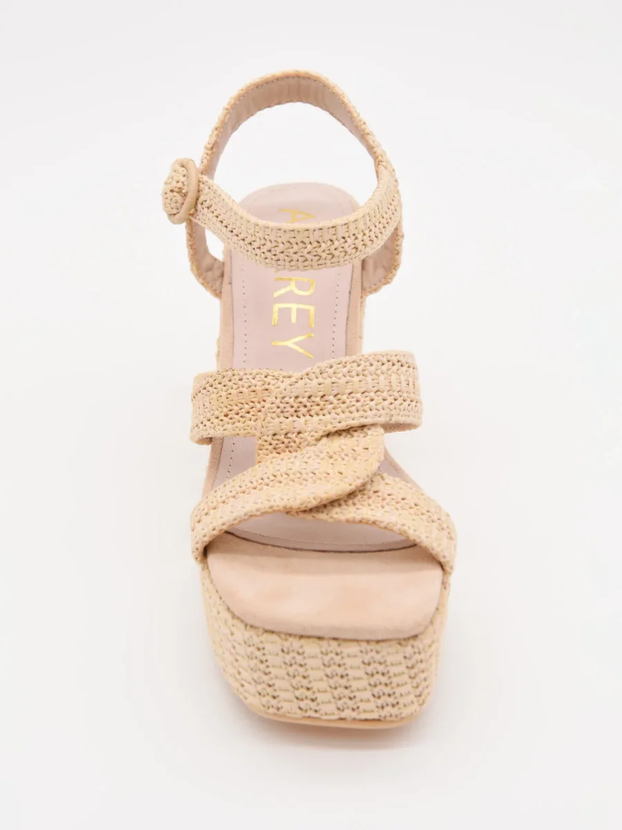 Sandalias de cuña en rafia beige con plataforma - Imagen 7