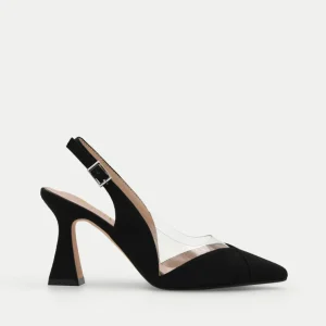 ZAPATOS DESTALONADOS NEGROS CON DETALLE TRANSPARENTE Y TACÓN