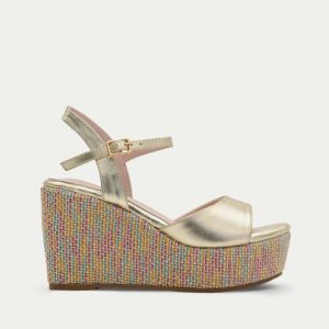 SANDALIA CUÑA ORO METALIZADO MULTICOLOR