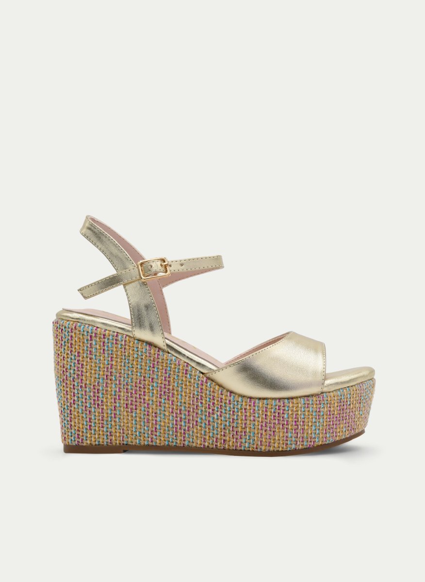 SANDALIA CUÑA ORO METALIZADO MULTICOLOR
