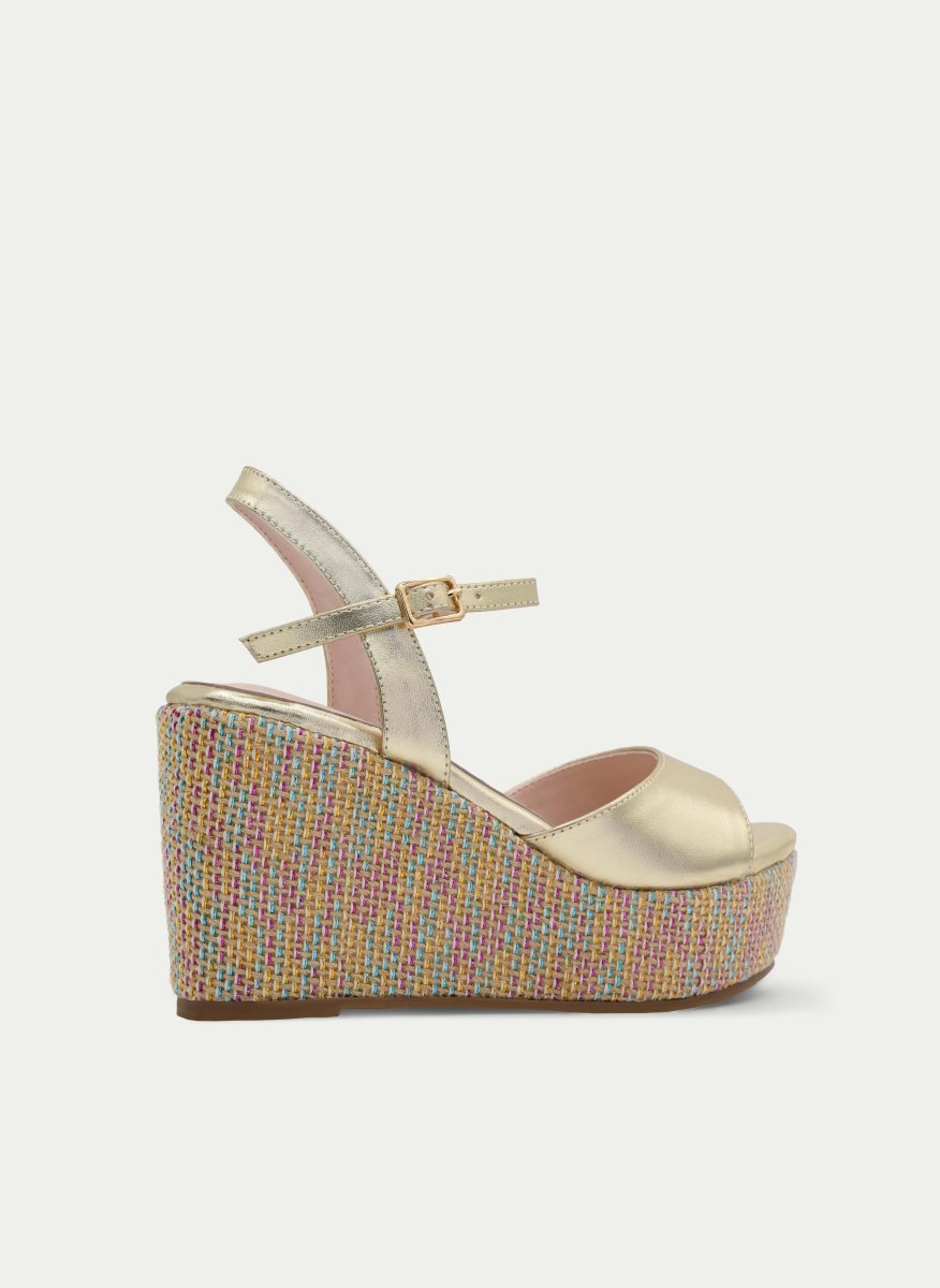 SANDALIA CUÑA ORO METALIZADO MULTICOLOR - Imagen 5