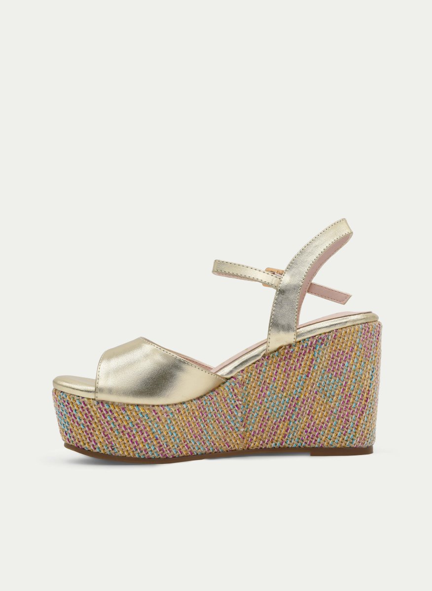 SANDALIA CUÑA ORO METALIZADO MULTICOLOR - Imagen 6