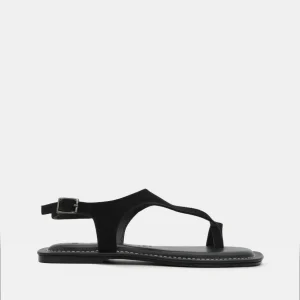 SANDALIAS PLANAS NEGRAS DE DEDO CON HEBILLA