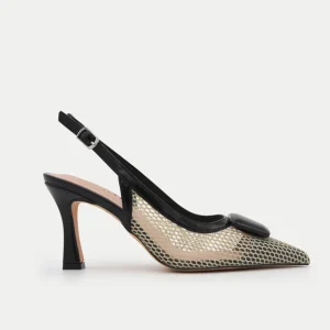 ZAPATO DESTALONADO NEGRO Y BEIGE CON RED