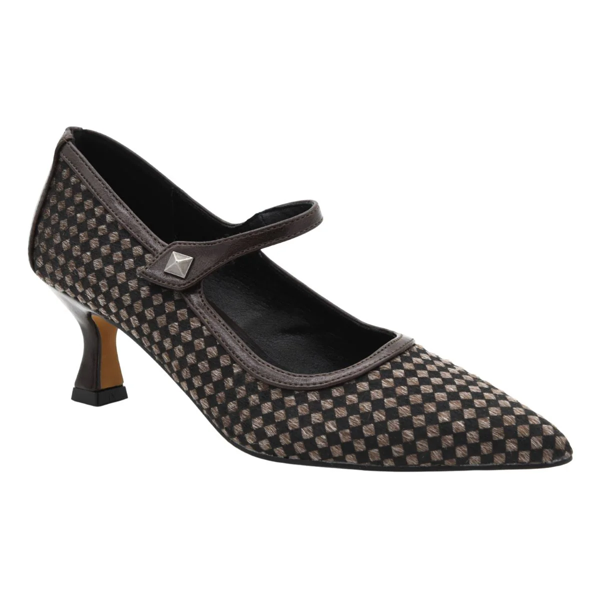 ZAPATO MERCEDITA MARRÓN CUADROS TACÓN COPA - Imagen 4
