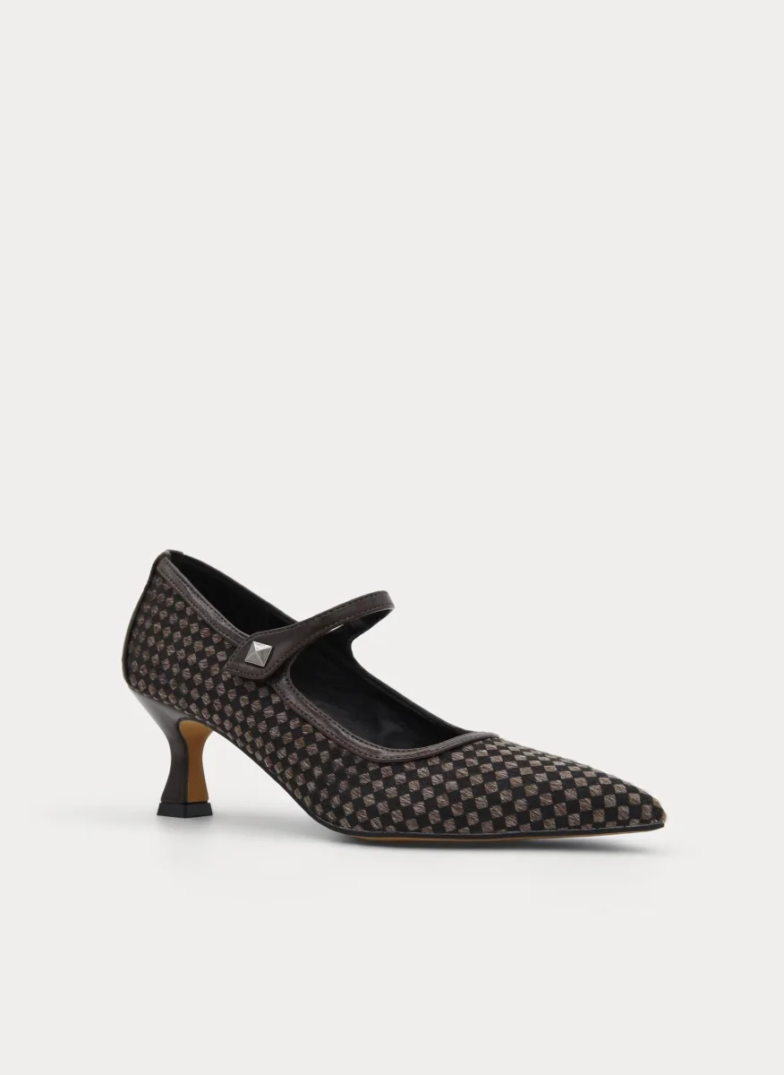 ZAPATO MERCEDITA MARRÓN CUADROS TACÓN COPA - Imagen 5