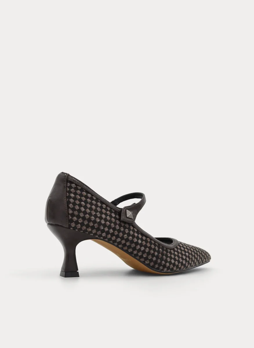 ZAPATO MERCEDITA MARRÓN CUADROS TACÓN COPA - Imagen 7
