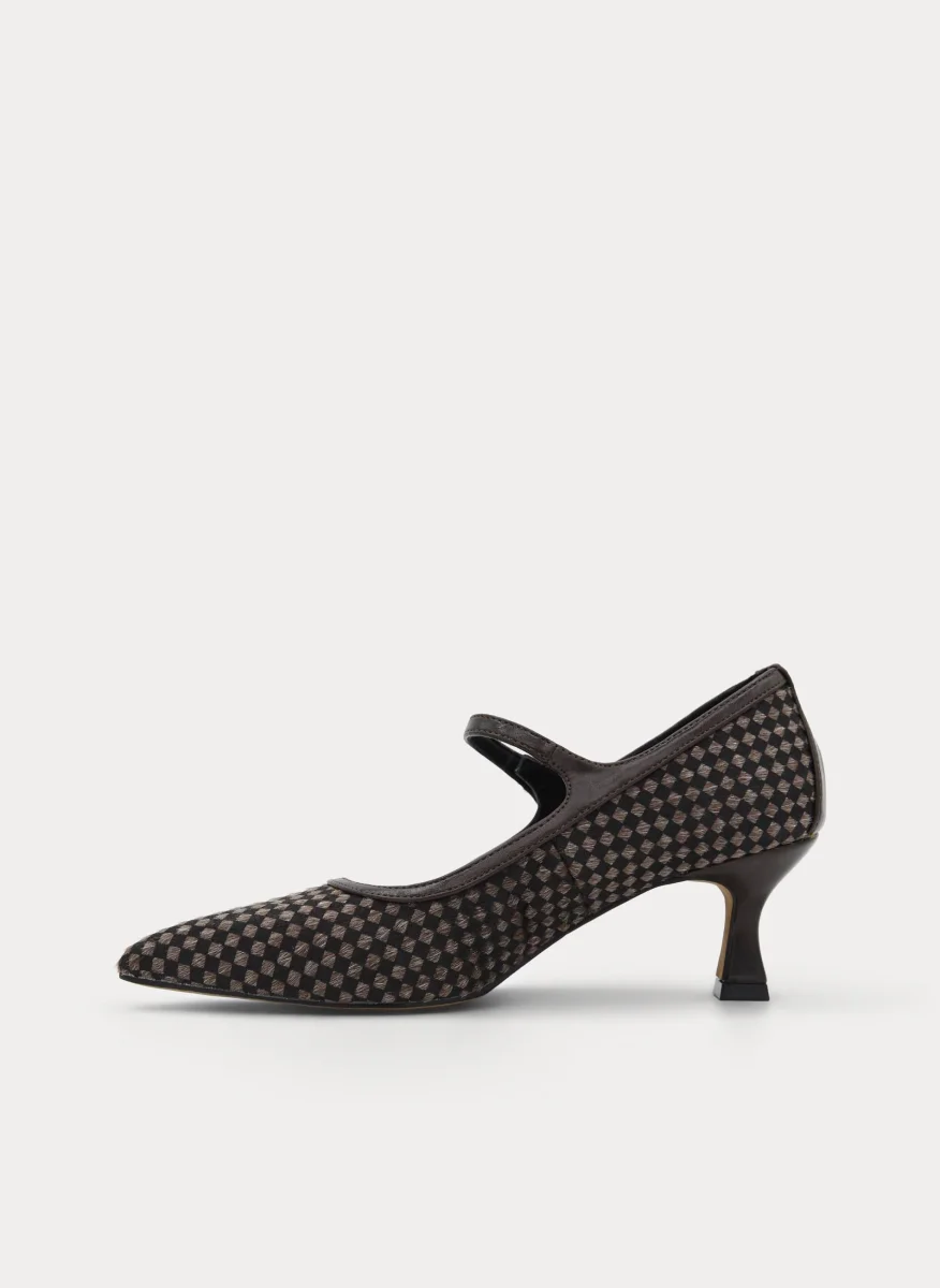 ZAPATO MERCEDITA MARRÓN CUADROS TACÓN COPA - Imagen 6