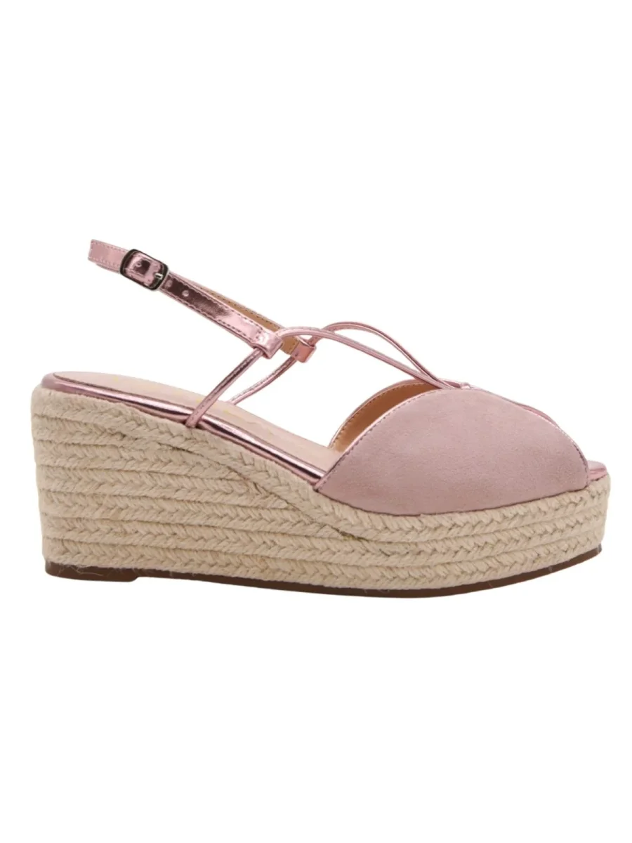 Sandalias de cuña rosa con tiras cruzadas - Imagen 4