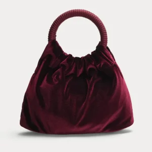 BOLSO FIESTA BURDEOS TERCIOPELO ASA FRUNCIDA