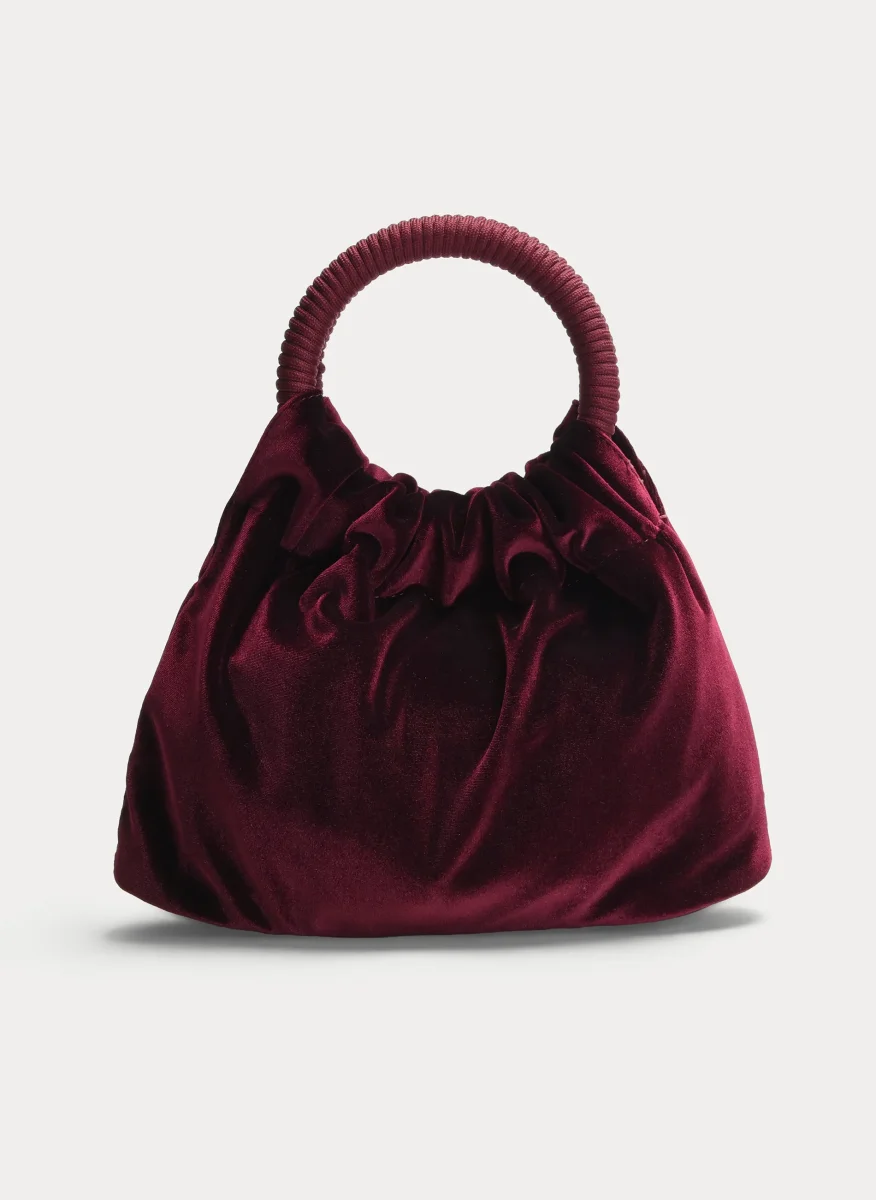 BOLSO FIESTA BURDEOS TERCIOPELO ASA FRUNCIDA