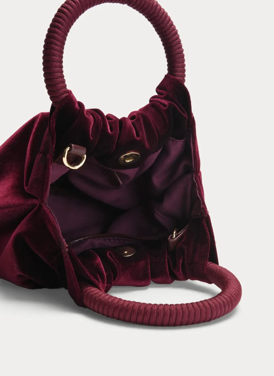 BOLSO FIESTA BURDEOS TERCIOPELO ASA FRUNCIDA - Imagen 6