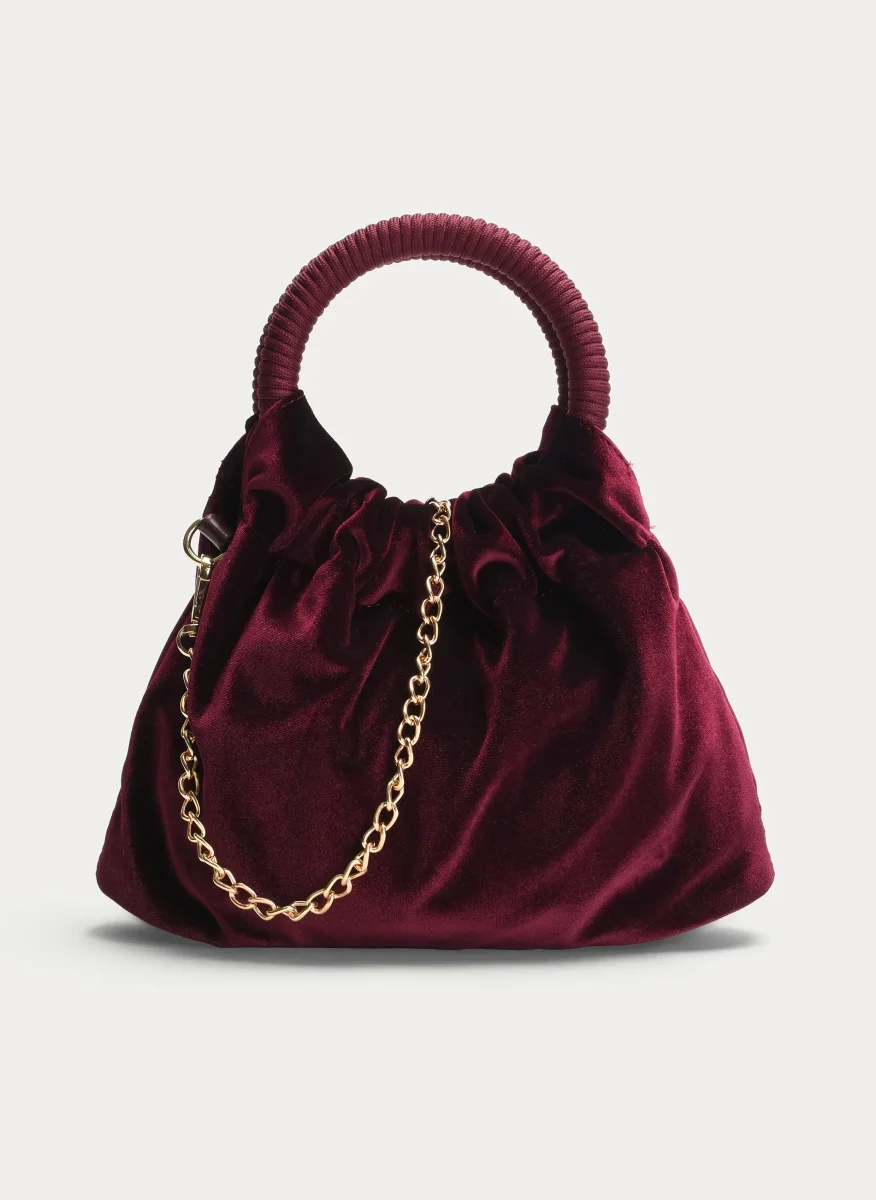 BOLSO FIESTA BURDEOS TERCIOPELO ASA FRUNCIDA - Imagen 7