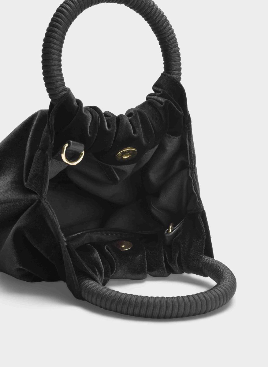BOLSO FIESTA NEGRO TERCIOPELO ASA FRUNCIDA - Imagen 6