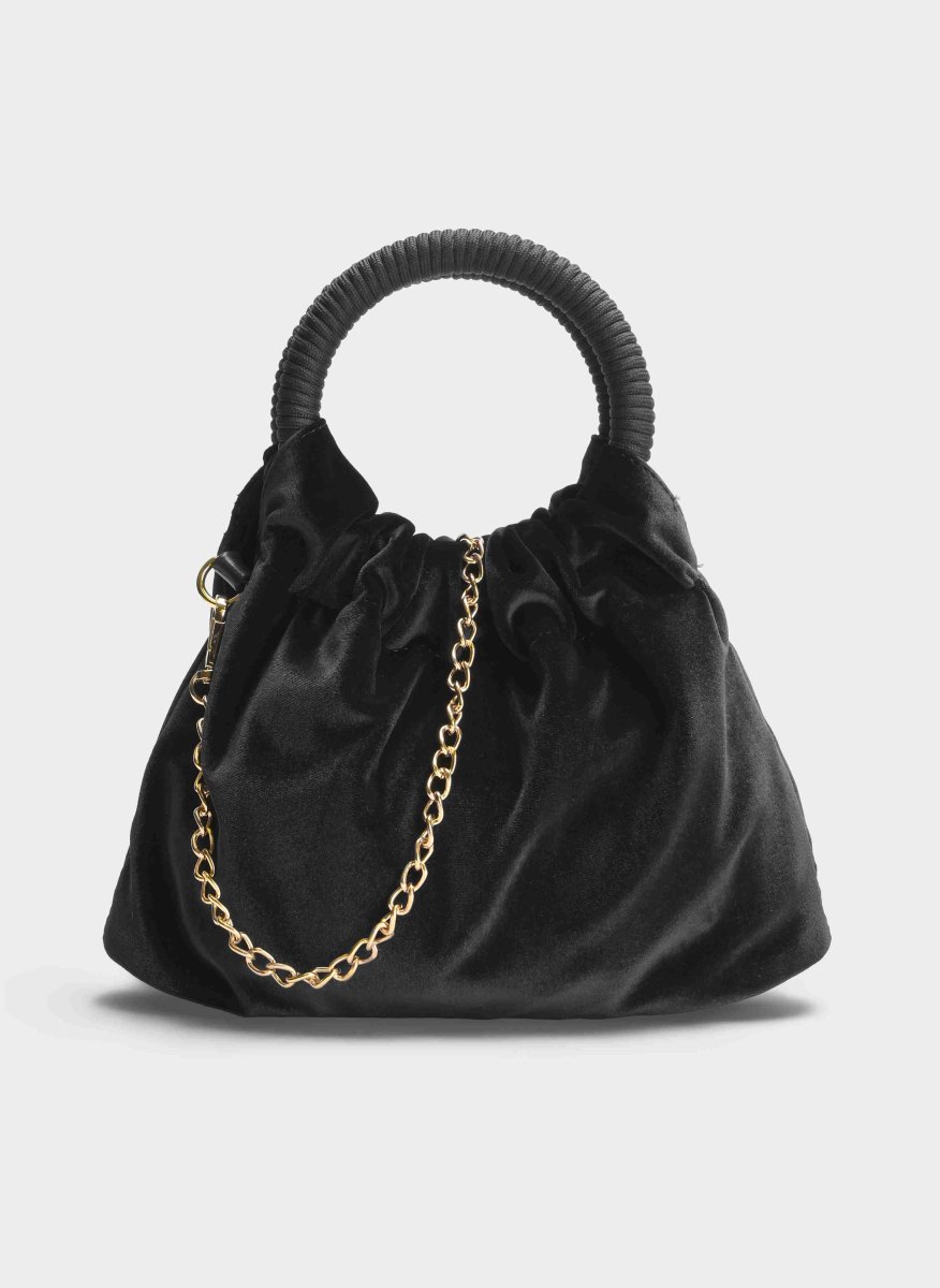 BOLSO FIESTA NEGRO TERCIOPELO ASA FRUNCIDA - Imagen 7