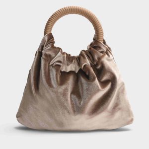 BOLSO FIESTA TAUPE TERCIOPELO ASA FRUNCIDA