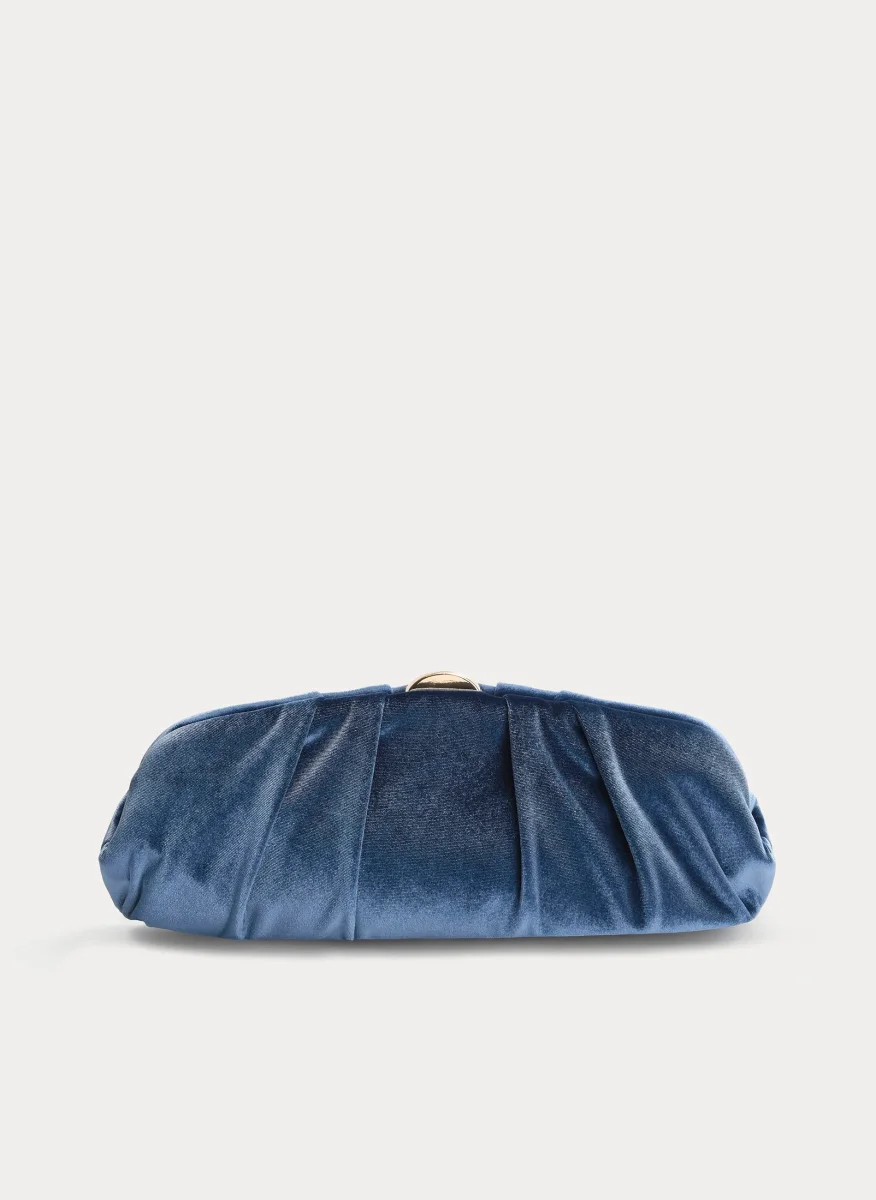 CLUTCH AZUL DE TERCIOPELO FRUNCIDO FIESTA CADENA - Imagen 2