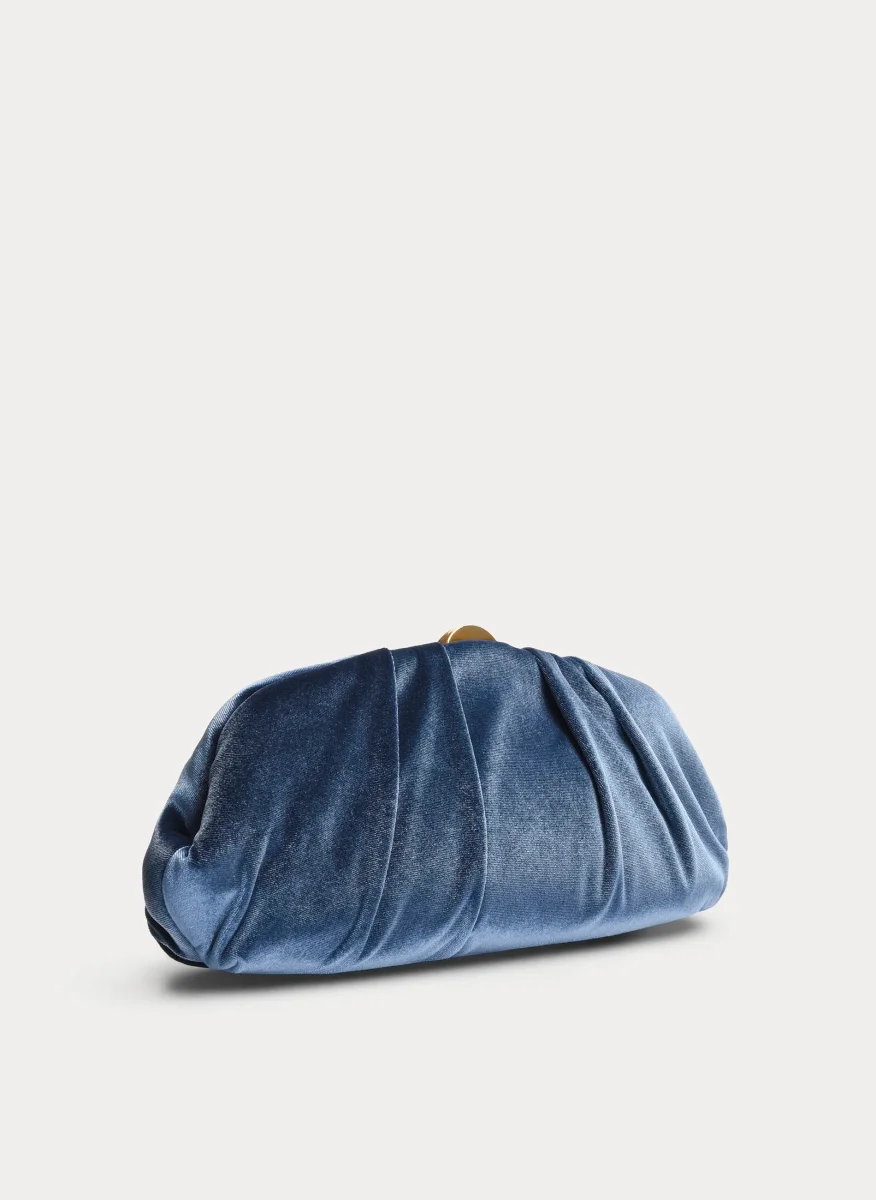 CLUTCH AZUL DE TERCIOPELO FRUNCIDO FIESTA CADENA - Imagen 5