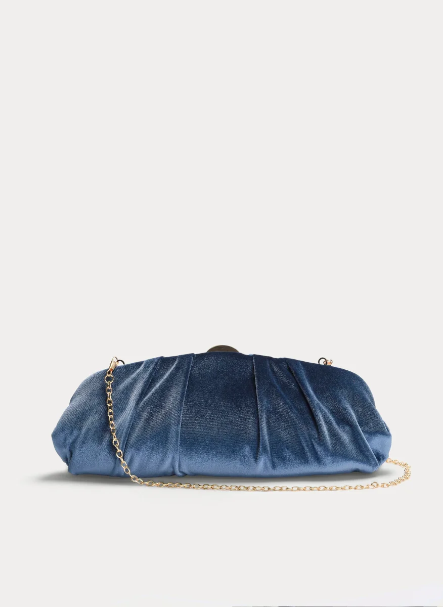 CLUTCH AZUL DE TERCIOPELO FRUNCIDO FIESTA CADENA - Imagen 7