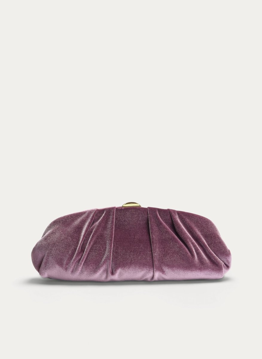 CLUTCH FIESTA MALVA TERCIOPELO FRUNCIDO CADENA