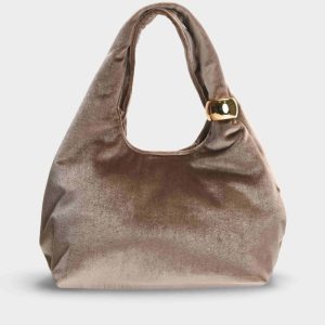 BOLSO FIESTA TAUPE TERCIOPELO ASA RÍGIDA CADENA
