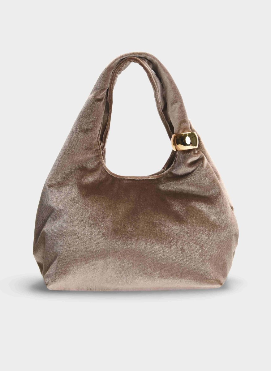 BOLSO FIESTA TAUPE TERCIOPELO ASA RÍGIDA CADENA