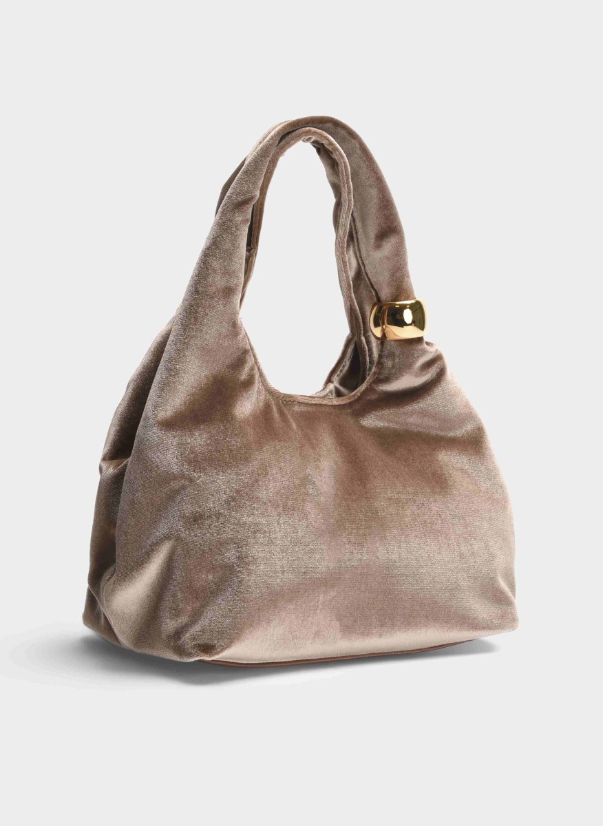 BOLSO FIESTA TAUPE TERCIOPELO ASA RÍGIDA CADENA - Imagen 5