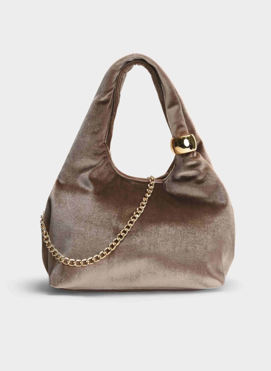 BOLSO FIESTA TAUPE TERCIOPELO ASA RÍGIDA CADENA - Imagen 7