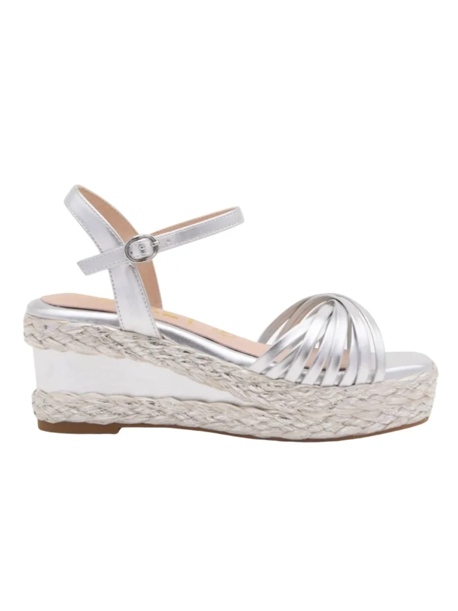 Sandalias de cuña plateadas con plataforma tejida y tiras elegantes - Imagen 4