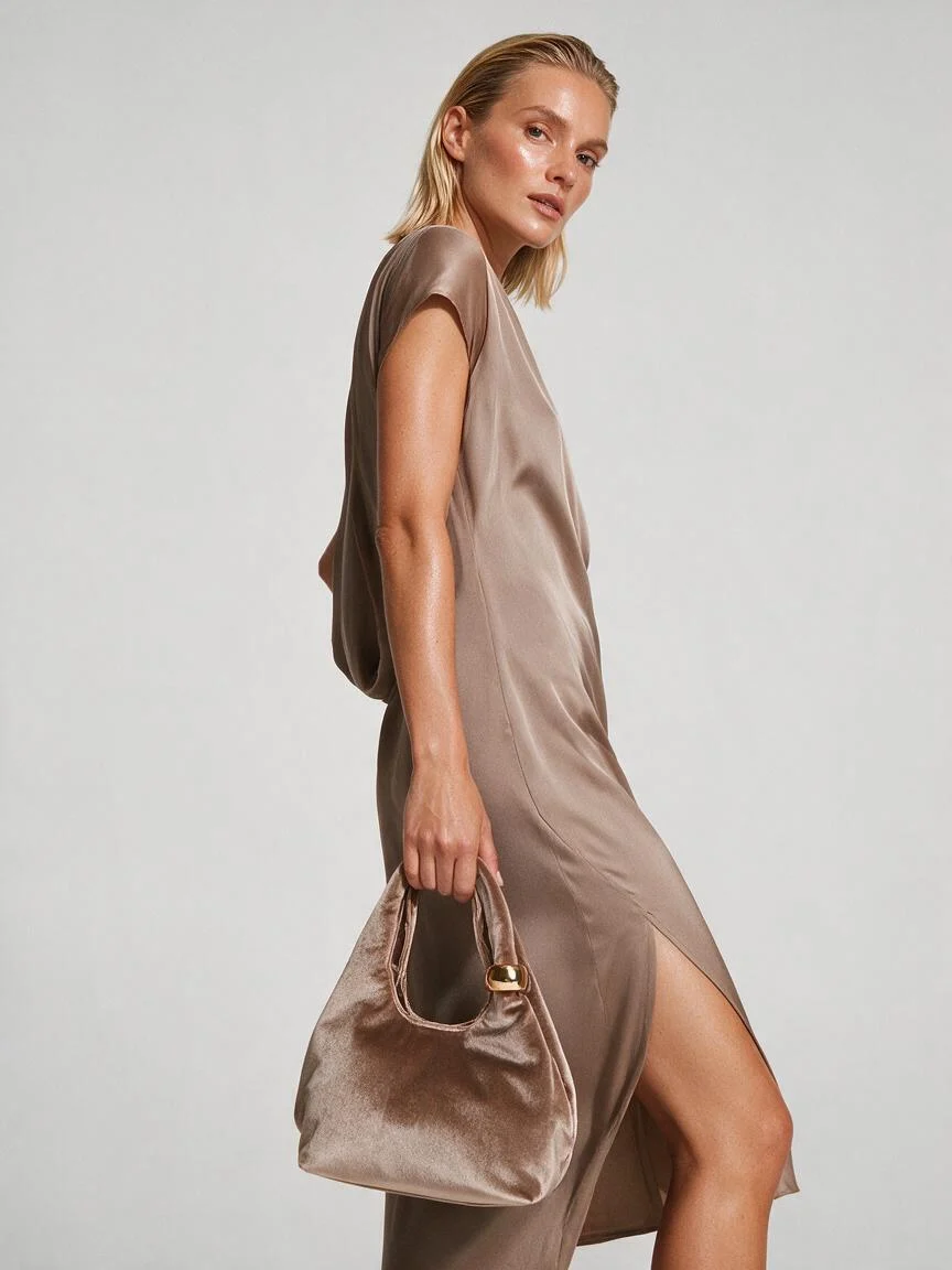 BOLSO FIESTA TAUPE TERCIOPELO ASA RÍGIDA CADENA - Imagen 3
