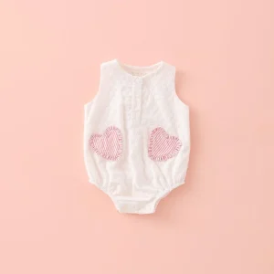 Ranita Florecitas Bordada Corazón Rayita Pink