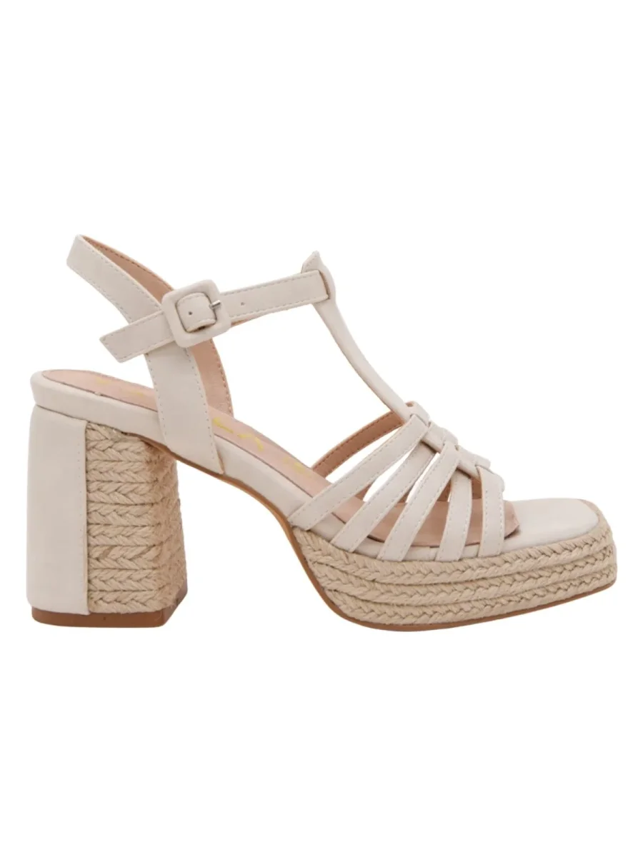 Sandalias de tacón con plataforma de yute y tiras beige - Imagen 4