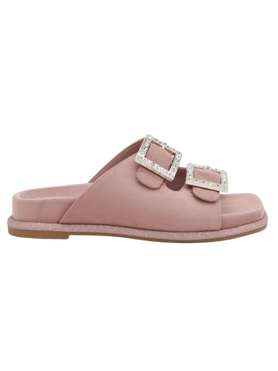 Sandalias planas rosas con hebillas de pedrería - Imagen 4