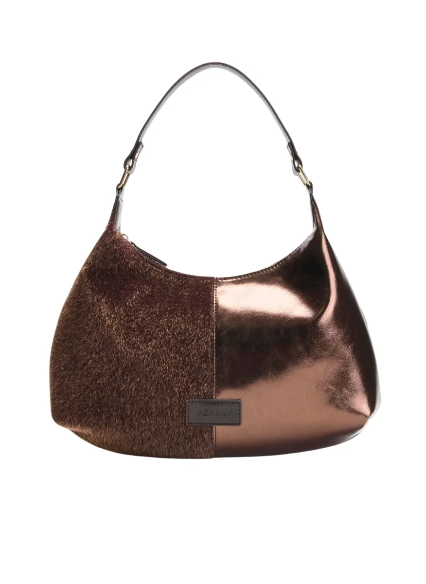 BOLSO HOBO MARRÓN COBRE METALIZADO TEXTURA PELO - Imagen 4