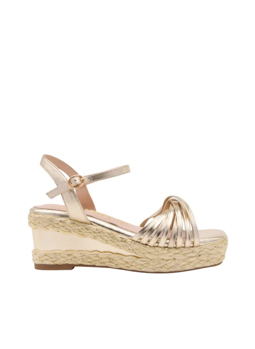 Sandalias de cuña doradas con plataforma tejida - Imagen 4