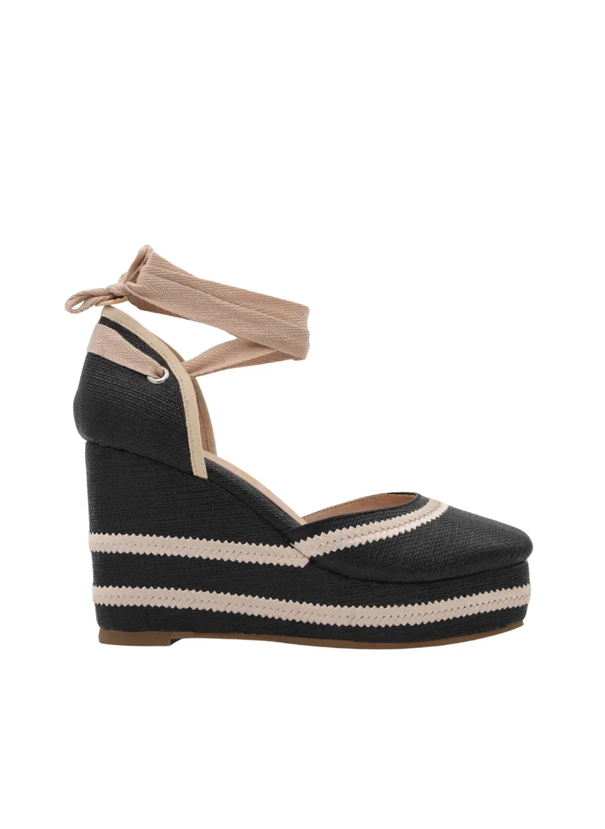 SANDALIA CUÑA NEGRA RAYAS BEIGE LAZADA - Imagen 4