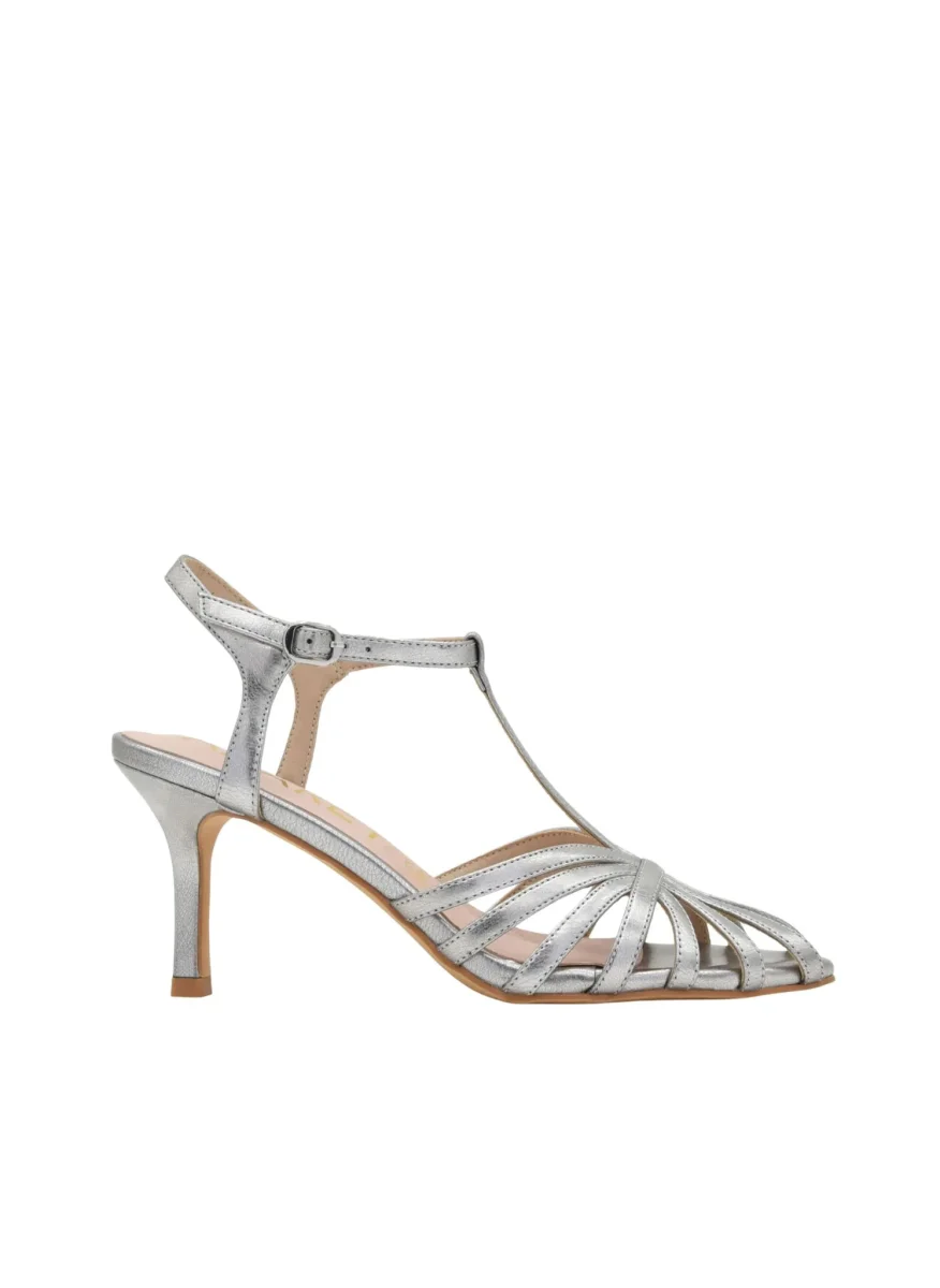 SANDALIAS PLATA TACÓN MEDIO TIRAS - Imagen 4