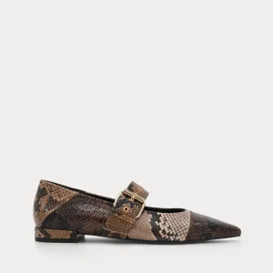 ZAPATO TACÓN BAJO MARRÓN EFECTO SERPIENTE HEBILLA