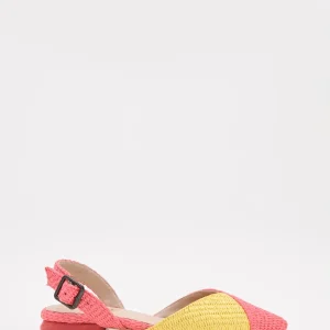 Bailarinas planas de rafia bicolor coral y amarillo
